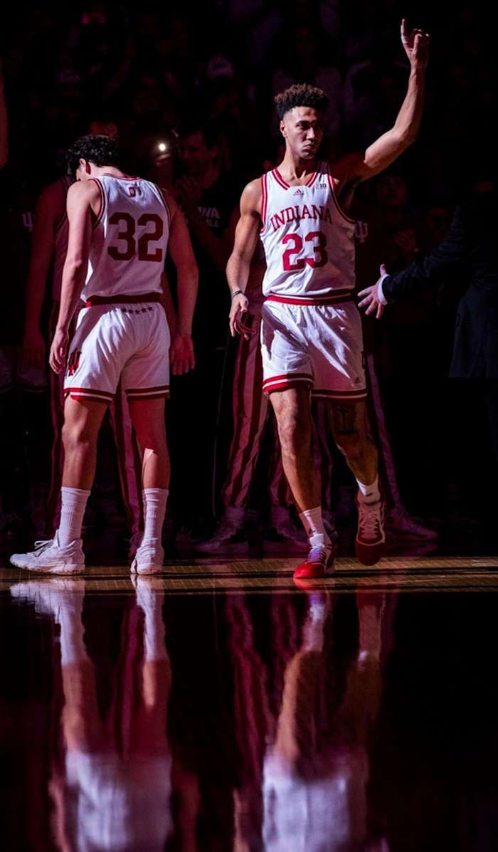 Trayce Jackson-Davis (23) is introduced before the first half of the Indiana versus Michigan men's basketball game.